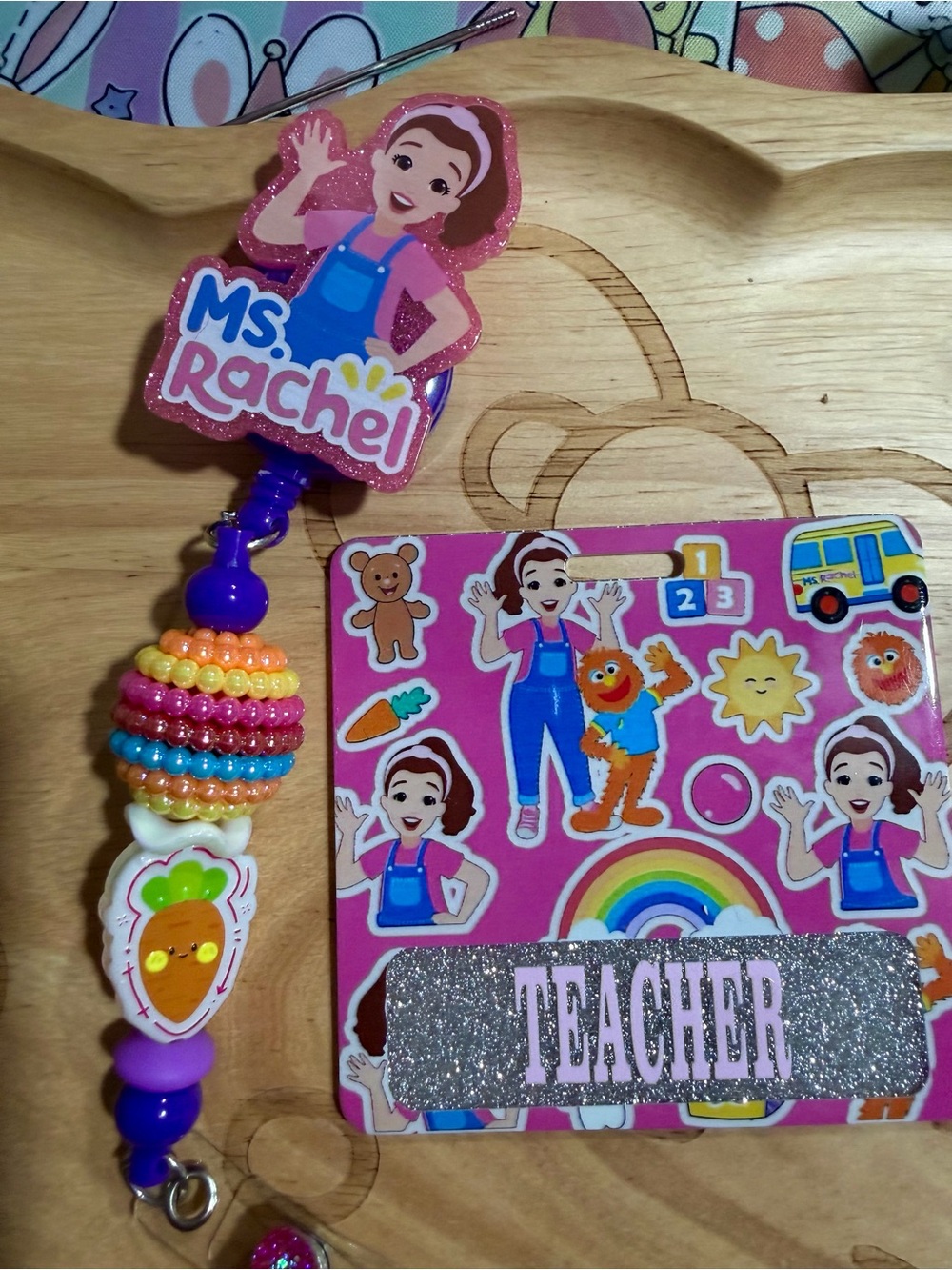 Ms Rachel Beaded Badge Reel with Matching Teacher Badge Buddy
